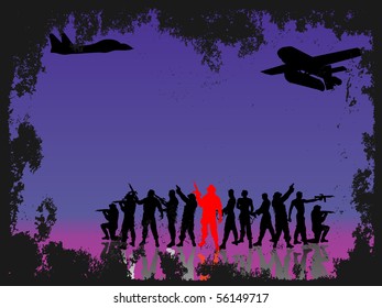 group soldiers with shadows-silhouette