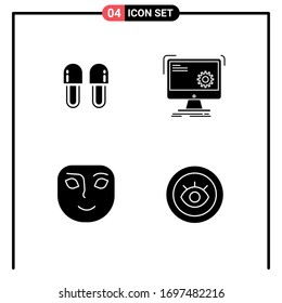 Group of Solid Glyphs Signs and Symbols for beauty; progress; relaxation; computer; face Editable Vector Design Elements