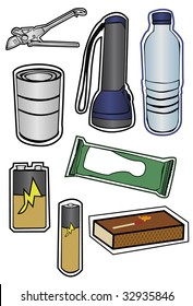 Group Of Some Items Recommended For A Hurricane Prep Kit. Each Item Is Grouped On Its Own Layer. Fills And Outlines Are Separate Easy To Change Colors.