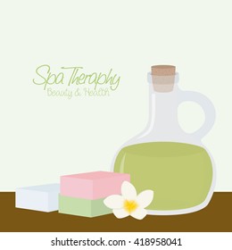 Group of spa objects like a flask of lotion, a flower and soaps on a white background