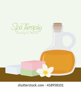 Group of spa objects like a flask of lotion, a flower and soaps on a white background