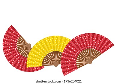 Group of spanish hand fan isolated on white background. Copy space. Spanish culture. Set of Flat vector illustration