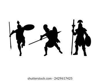 Grupo de Spartan Warrior silueta aislado fondo blanco. Ilustración vectorial