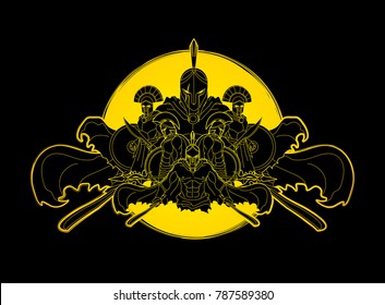 Group of Spartan warriors composition designed on moonlight background graphic vector