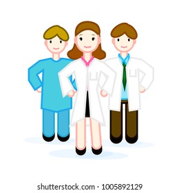 A group of specialist physicians who personify the staff. Suitable for registration of a health magazine or a website.