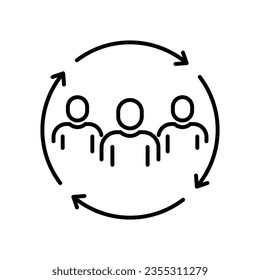 A group of specialists of different professions. Mixed team. Vector linear icon isolated on white background