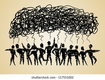 Group of spiral men thinking