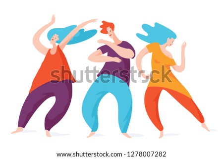 Group of spontaneous dancing people. Vector men and woman dancing. 5 Rhythms dancing. 