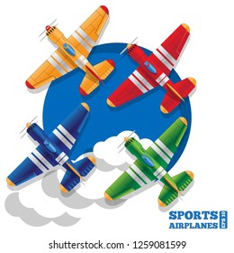 Group of sport aircraft. View from above. Vector illustration.