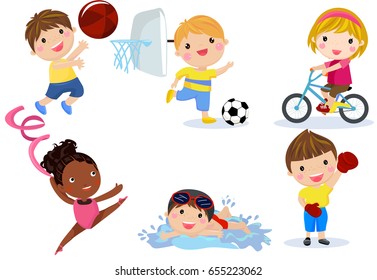 Group of sport children collection