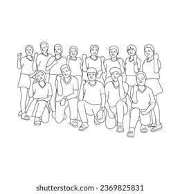 group of sport people raising fists illustration vector hand drawn isolated on white background