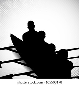 Group of sports person silhouette doing kayaking in beautiful water grunge background. EPS 10.