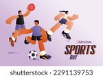 Group Of Sports Player, Football, Basketball, Athelete, International Sports Day, Vector, Illustration