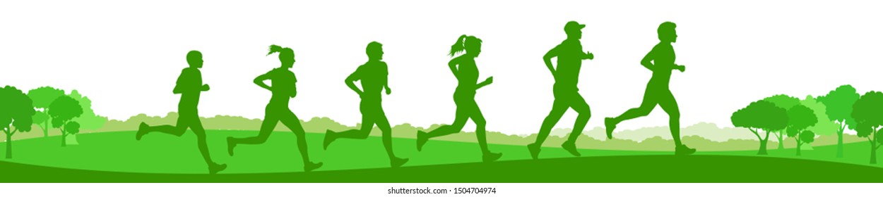 Group sportsmans run, active healthy lifestyle - vector