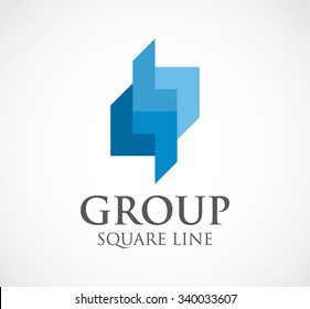 Group of square line abstract vector and logo design or template ribbon business icon of company identity symbol concept