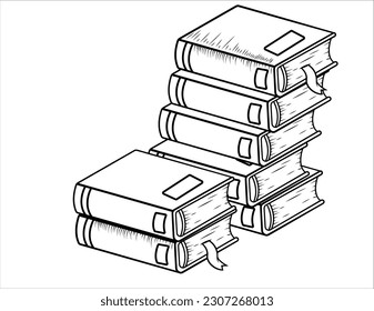 Group of stacked books black and white vector drawings.