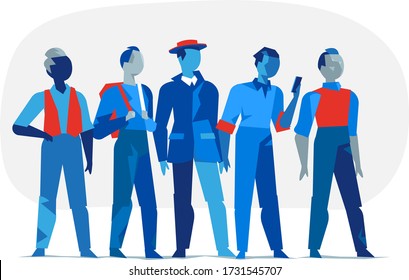 A group of standing male characters
