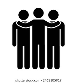 group of standing people icon symbol 3 men one guy put his arm around his friend's shoulder