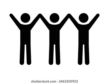 group of standing people rise their hands and holding hands icon symbol 3 men rise hands