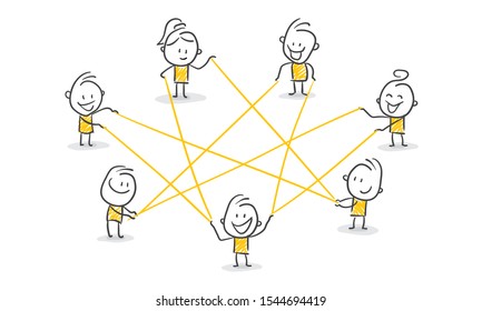 A Group Of Stickmen Holding A Net Of Wire