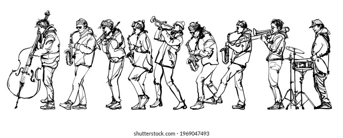Group of street musicians - vector illustration