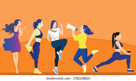 Group of strong women vector Women doing things Group of woman Group of women at gym for fitnes