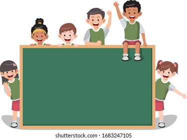 Group of student with blank board ready to fill with your own word
