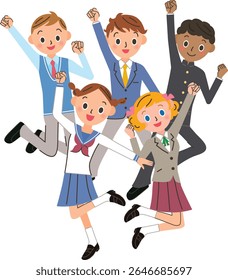 Un grupo de estudiantes saltan