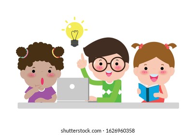 group student discuss for creative ideas. education Concept of teamwork and brainstorming Isolated on white background Vector illustration Happy 
 children back to school
