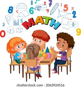 Group of student learning math illustration