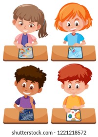 Group of student playing tablet illustration