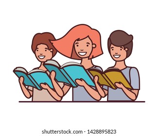 group of student with reading book in the hands