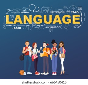 A group of student studies many languages infographic design