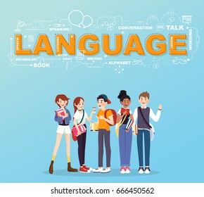 A group of student studies many languages infographic design