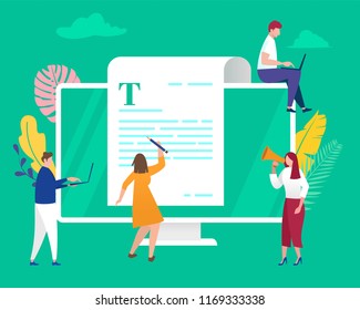 group of student  study online education about storytelling, copywriting, seo, vector illustration concept, can be use for, landing page, template, ui, web, mobile app, poster, banner, flyer