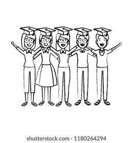 group of students celebrating with hat graduation