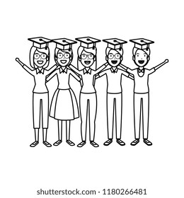 group of students celebrating with hat graduation
