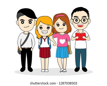 Group of students character vector design. Students different pose.