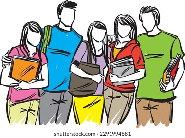 group of students college friends friendship concept together vector illustration