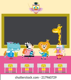a group of students enter the classroom for the lesson, they are cute animals.