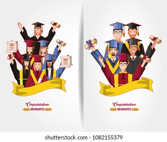 group of students graduated characters