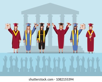 group of students graduated characters