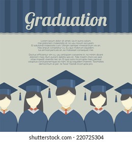 Group of Students In Graduation Gown And Mortarboard Vector Illustration