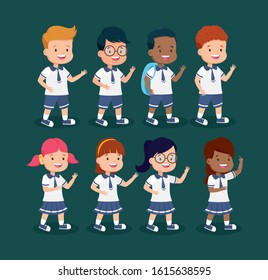 group of students kids characters vector illustration design