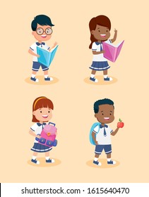 group of students kids characters vector illustration design