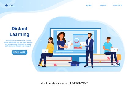 A group of students with laptops study remotely Teacher explains the subject on video E-learning courses or training concept Perfect for landing. web, banner. Easy to edit and customize. Flat Vector