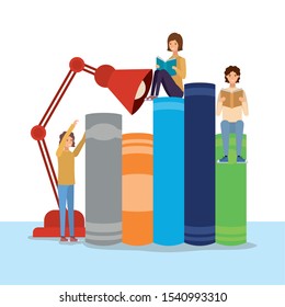 group of students reading books vector illustration design