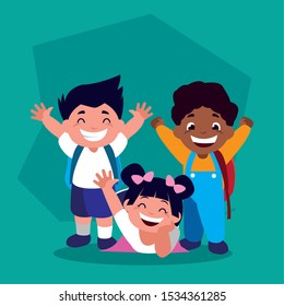 group of students with school supplies , back to school vector illustration design