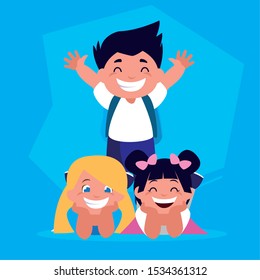 group of students with school supplies , back to school vector illustration design