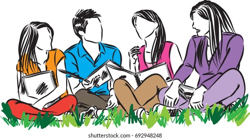 group of students sitting vector illustration